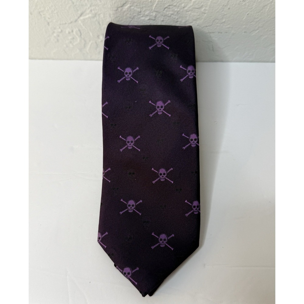 English Laundry Skull Purple Silk Tie Skull Bones Pattern Preppy Grunge Party